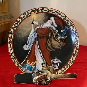 Festive Santa Claus Cake Plate and Server Set